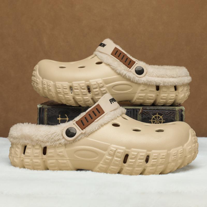 Herre Vinter Fleeceforede Tøfler med Lukket Tå: Tykk, Varm og Komfortabel for Utendørs Bruk