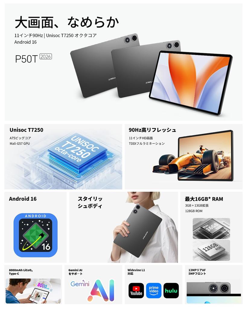 TECLAST P50T Android 16 16GB RAM 128GB 90Hz refresh rate Tablet, 11-inch, OS, + ROM,