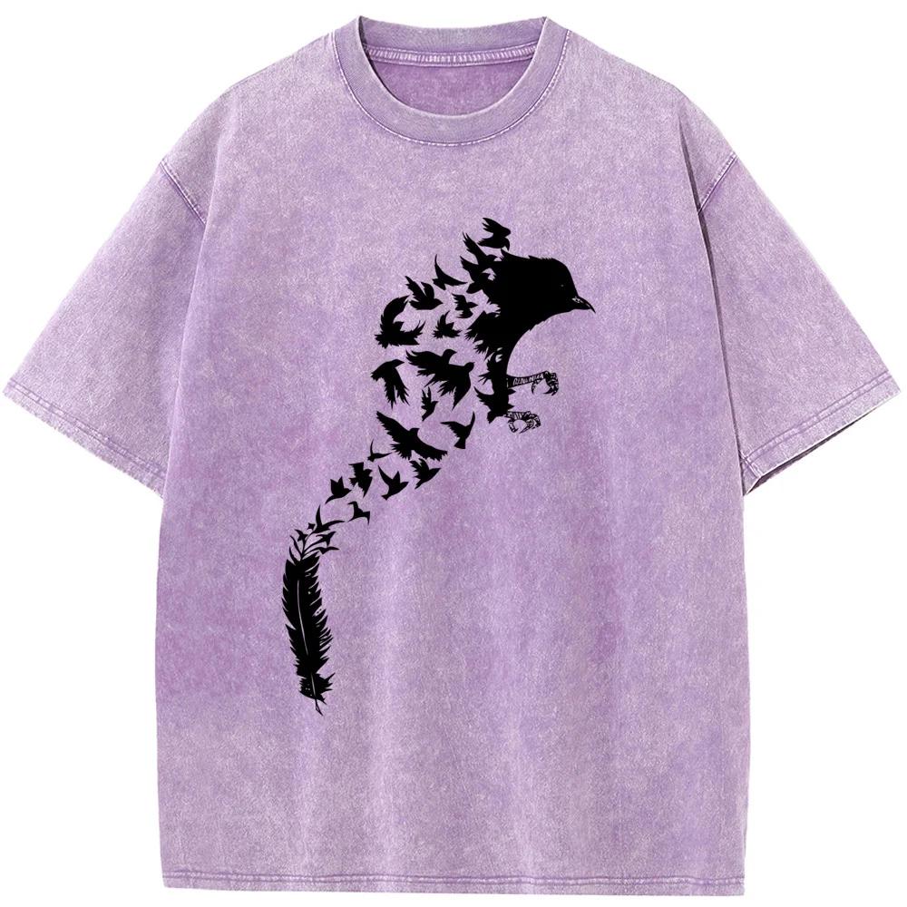 Feather Bird Men's Short-Sleeved T-shirt Washed Old High Quality T-shirt Student Top T-shirts