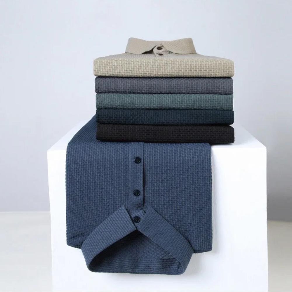 Polo estiva da uomo con colletto alto in jacquard, t-shirt a maniche corte traspirante e fresca, t-shirt casual da uomo