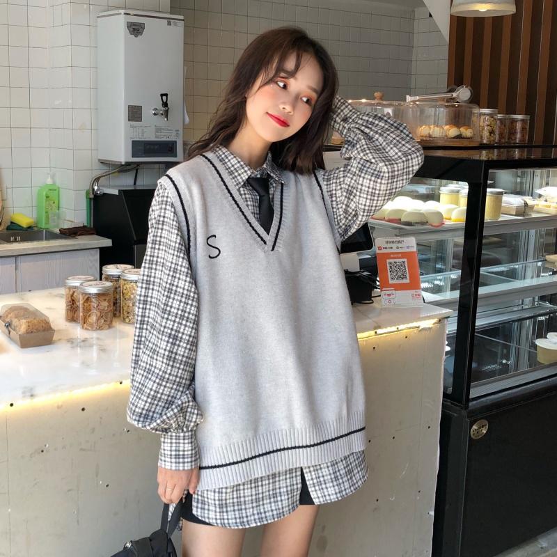 Chaleco de punto Versión coreana del chaleco bordado de estilo escolar de  otoño e invierno de la talla gorda comprar a buen precio — entrega  gratuita, reseñas reales con fotos — Joom