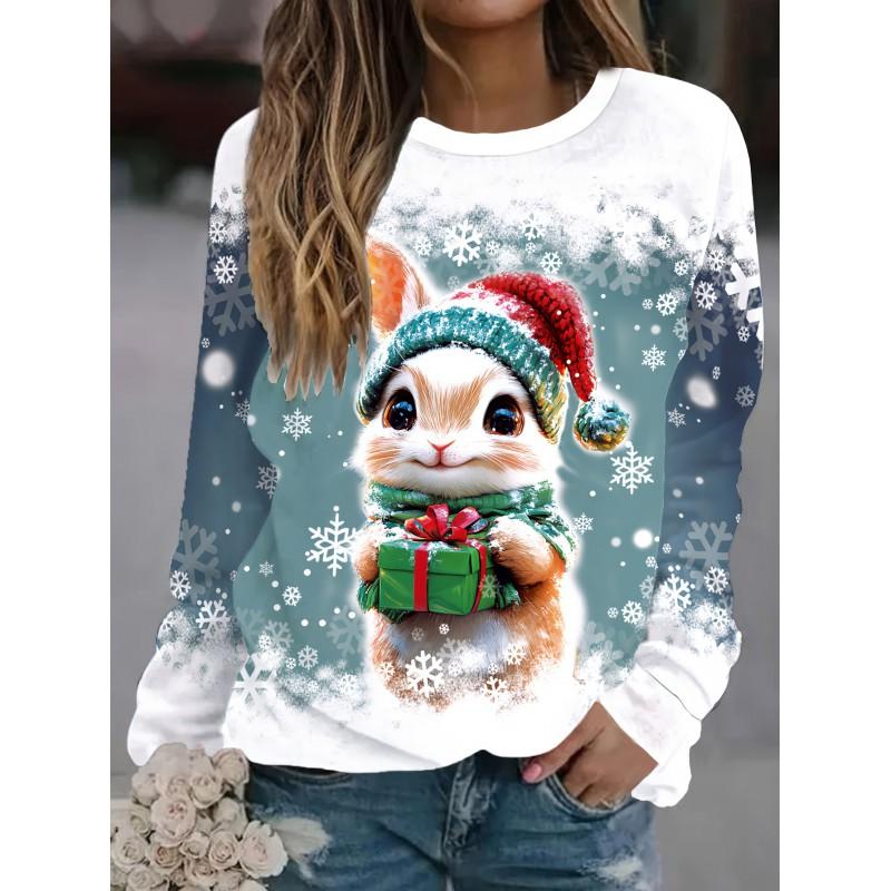Womens Round Neck Pullover Sweatshirt With 3D Christmas Tree Print Casual Comfort Fit 2025