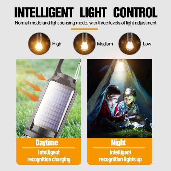 4Pcs Solar Camping Lights 3 Modes Waterproof Tent Lantern Rechargeable LED Lights for Hiking Fishing Emergency