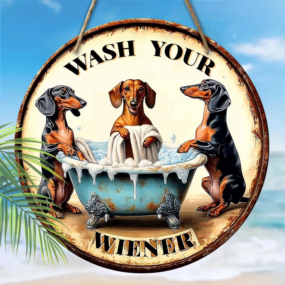 2D Flat Hanging Decorative Signs, Interior Wall or Door Decoration, Garden Decoration, the Pattern Is Three Dachshunds,a Housewarming Gift for Friends