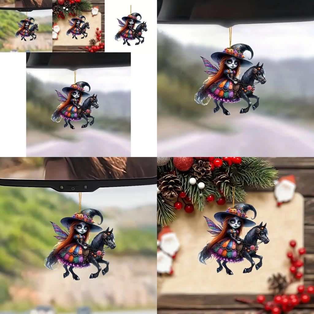 Unique Acrylic Witch Car Pendant For Halloween Festive Interior Decoration Accessory