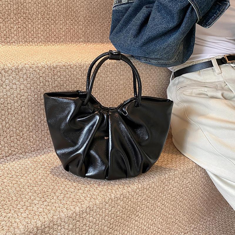 Ielgy French Pleated Cloud Bag Fashion Soft Leather Portable Vegetable Basket All-Match Shoulder Messenger Bag