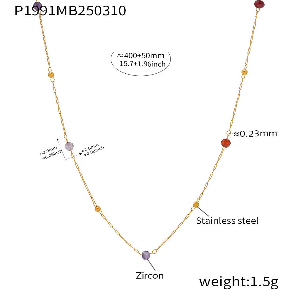 Qiong Yao Handmade Beaded Necklace with 2mm Zirconia, Stainless Steel & Faceted Hammered Cross Chain - Cool & Stylish