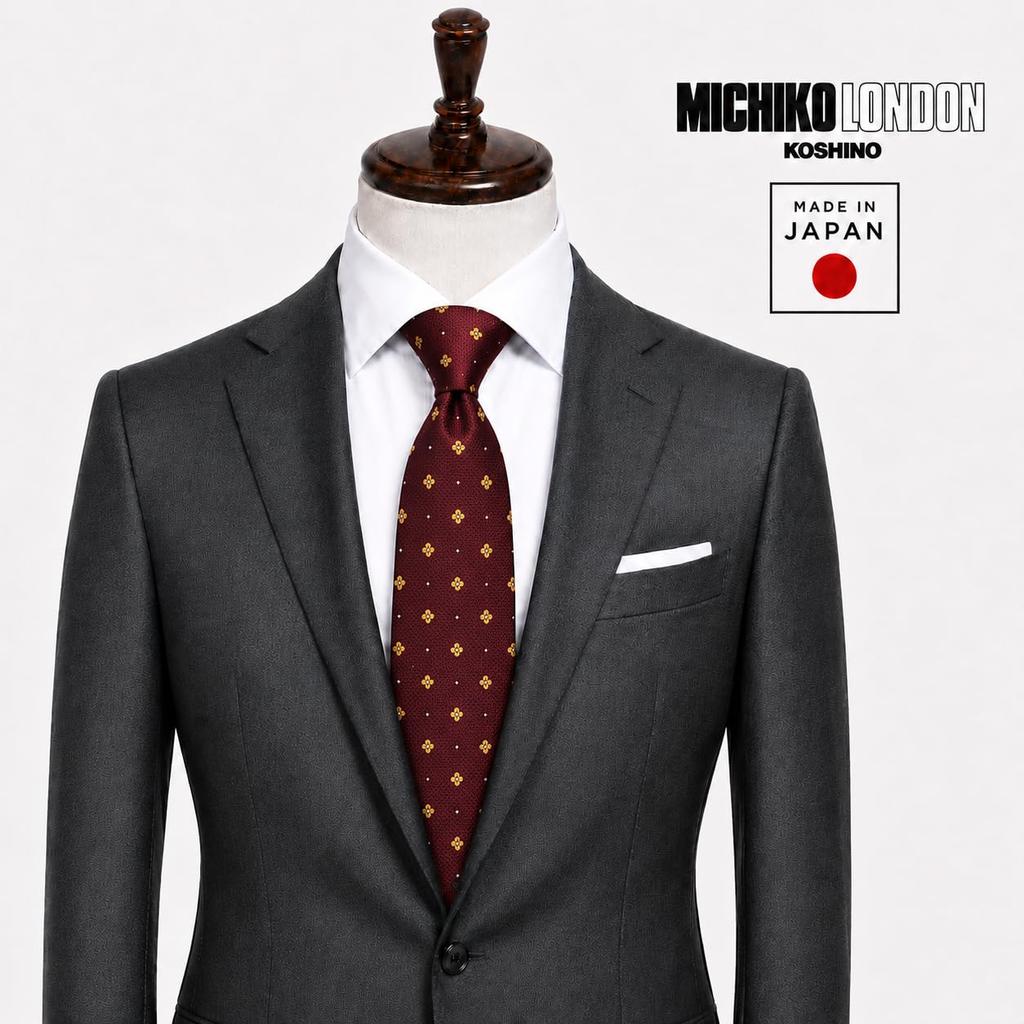 KOSHINO Small Wine Red [Michiko London] Necktie, Pattern, 100% Silk, MKJ-039