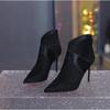 Short Shoes for Woman Women's Ankle Boots Very High Heels Footwear Pointed Toe Pink Suede Booties Heeled Sexy Chic and Elegant