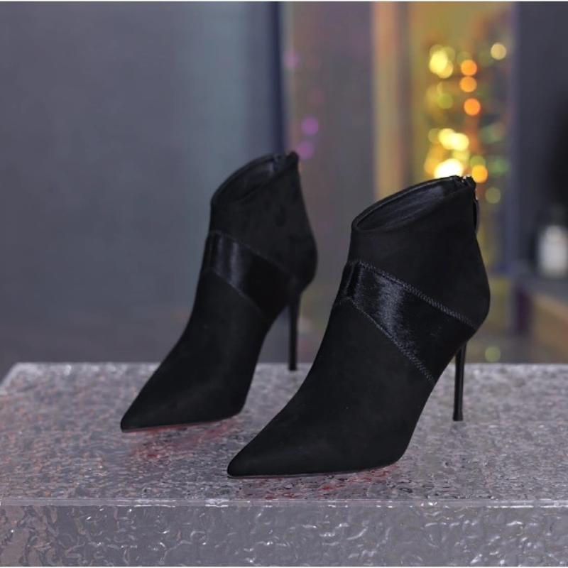 Short Shoes for Woman Women's Ankle Boots Very High Heels Footwear Pointed Toe Pink Suede Booties Heeled Sexy Chic and Elegant