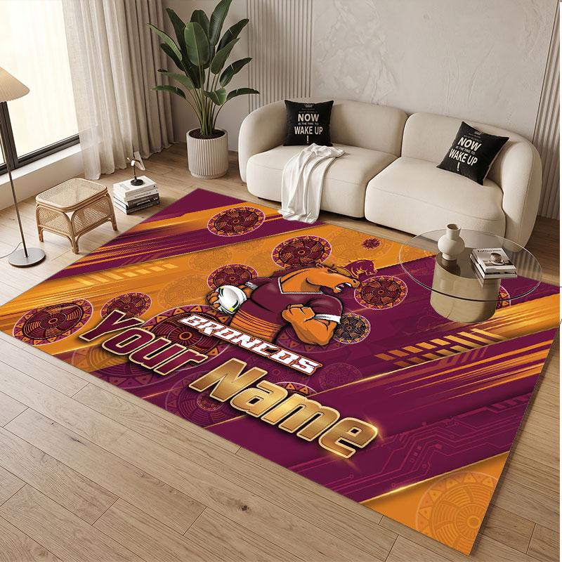 Custom Rug Brisbane Broncos Pattern Print Name Text Soft Non‑Slip Floor Carpet for Home Indoor Decoration