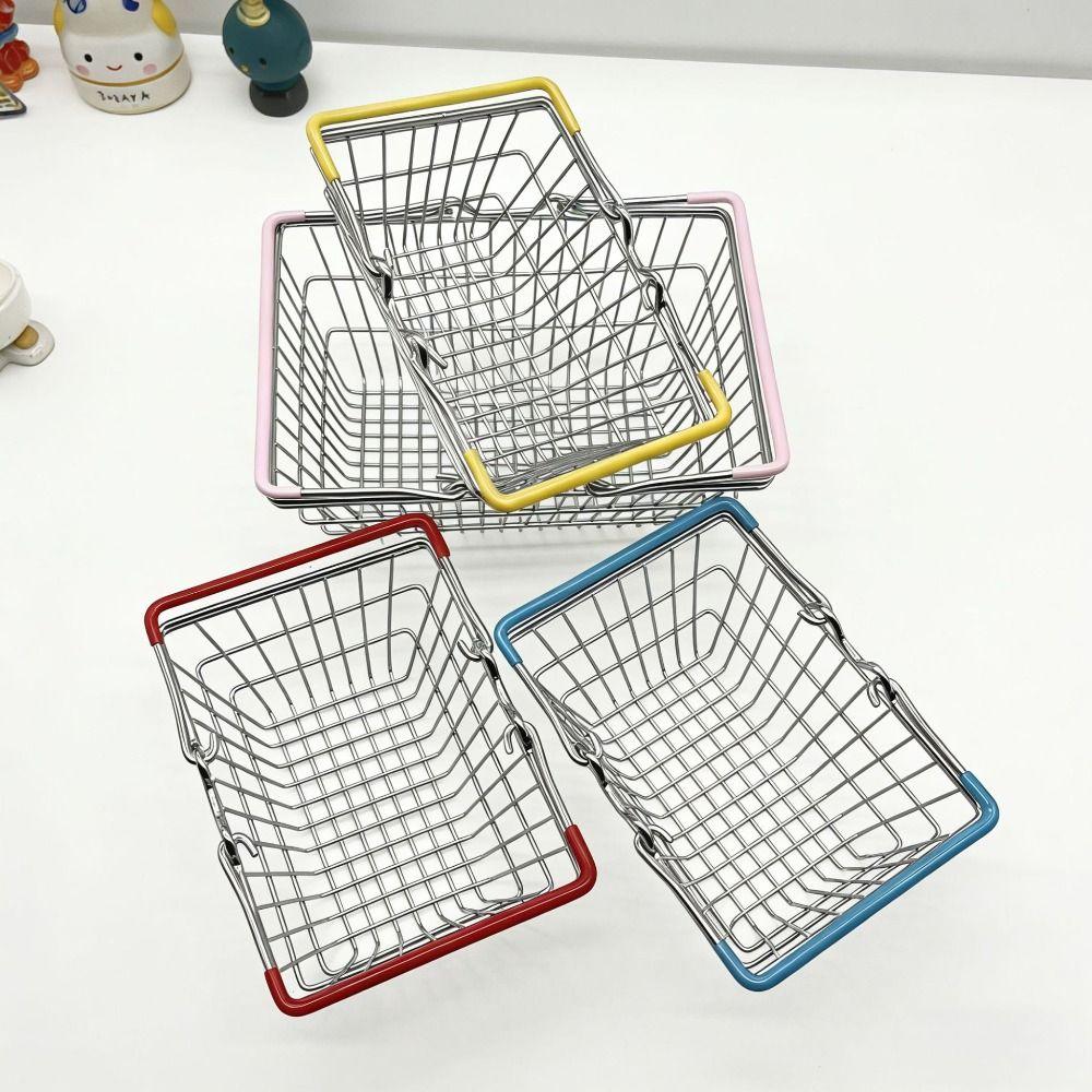 1 pezzo Cestino Mini da Shopping in Filo Metallico Resistente 2 Misure Disponibili con Manico Cestino da Scrivania per Organizzazione Rete Organizzatore da Scrivania Decorazione per la Casa