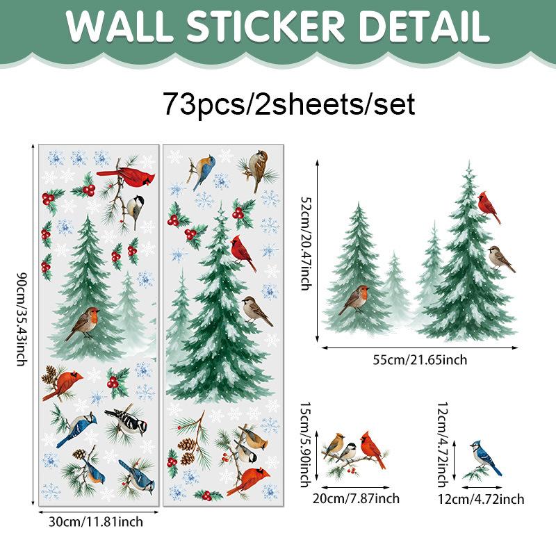 Christmas Decorations, Christmas Tree Branches, Red Birds, Christmas Birds, Glass Window Decorations, Stickers, Self-adhesive Wall Stickers