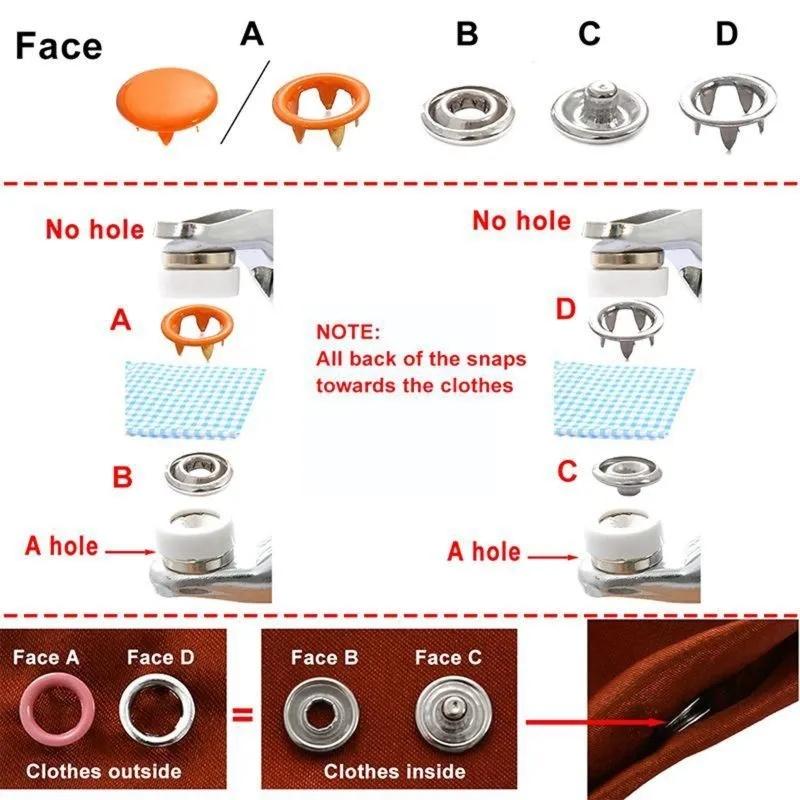 100Pcs Button Claw Set Metal Sewing Buttons Pressure Plier Plastic Pliers Snap Fasteners With Box