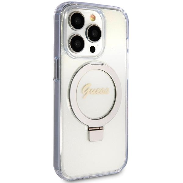 Guess Guhmp15Lhrsgsd Iphone 15 Pro 6.1 Przezroczysty/Transparent Hardcase Ring Stand Script Glitter Magsafe