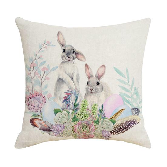 Pillow Cover Hidden Zipper Dust-proof Linen Happy Easter Bunny Throw Pillow Case Home Decor Household Supplies