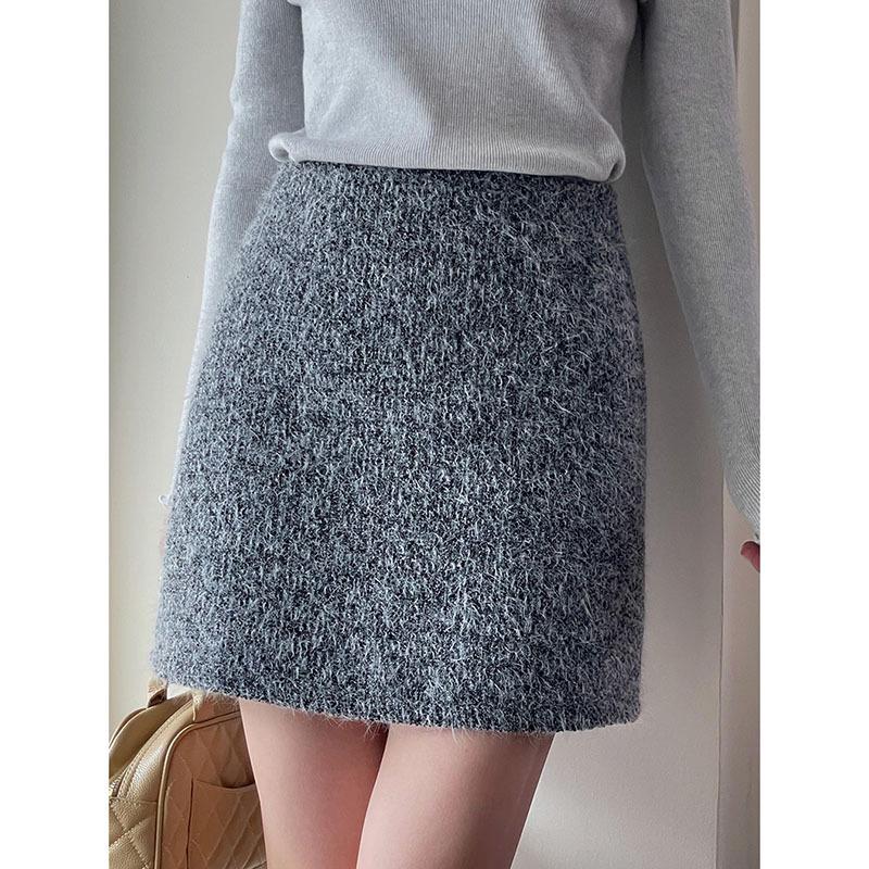 

Ge Ming French Retro High-Waisted Wool A-Line Skirt - Winter Petite Bodycon Short Skirt N621B S (80-100 cm) серый