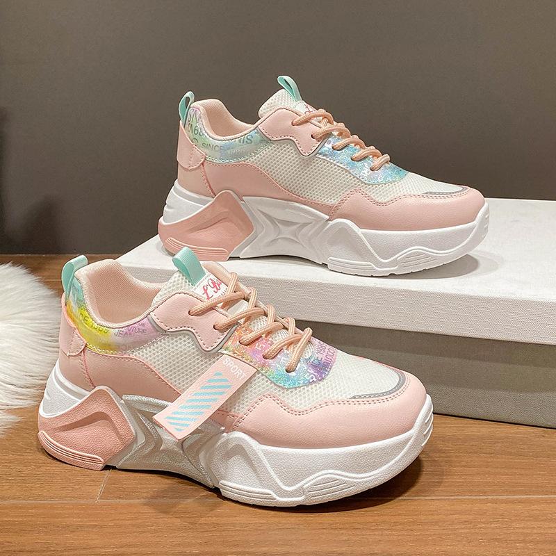Sneakers Women's  Spring and Summer Daddy Shoes Female Students Muffin Bottom Color Casual Thick-soled Shoes Trend