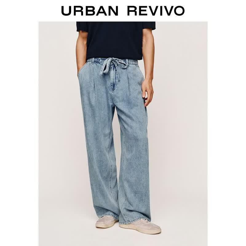 UR 2026 Men s Fashion Pleated Washed Denim Jeans 29 серо-синий