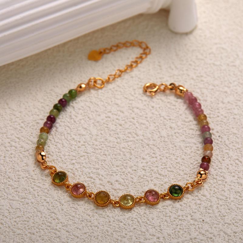 S925 Sterling Silver Bracelet Luxury Inlaid Tourmaline Retro Personality Versatile Temperament Jewelry High Sense