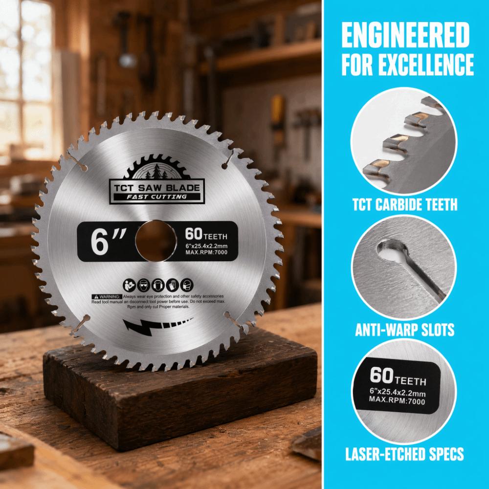 6 Inch (148mm) Circular Saw Blade 60 Teeth / 60-Tooth Carbide Saw Blade Wood Cutting