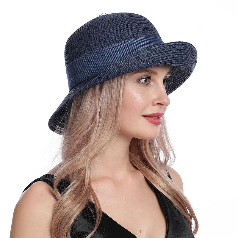 Summer Fashion Straw Hat Women's Simple Crimped Bow Basin Hat Versatile Bucket Hat Sunshade Sun Protection Hat Children