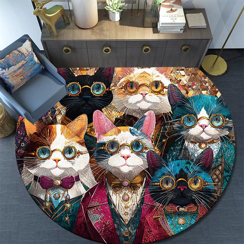 Cats Round Area Rug,Carpet Rug for Living Room Bedroom Sofa Playroom Decor,Non-slip Floor Mat