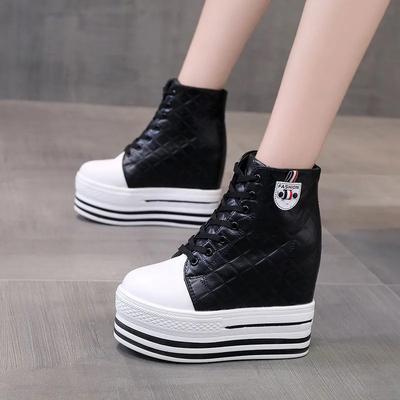 2025 Automne Toile Vulcanisée Plateforme Baskets Chaussures Femme Baskets Noires Talon Épais Blanc Mode Femme Chaussures Décontractées 11cm