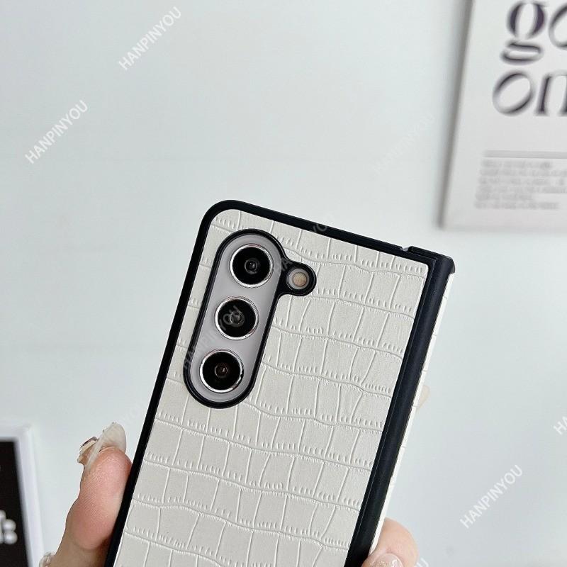 Leather Crocodile Pattern Texture Flip Case For Samsung Galaxy Z Fold6 Fold5 Fold4 Fold3 Hinge Style Back Cover Anti Drop Protector Shell