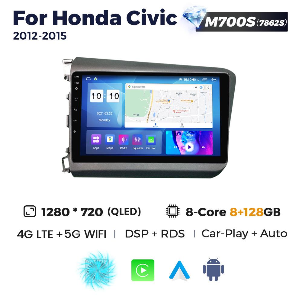 Radio NaviFly 9 inch QLED Wireless Carplay Android Auto Pentru Honda Civic 2012 2013 2014 2015 Sisteme Inteligente Multimedia GPS