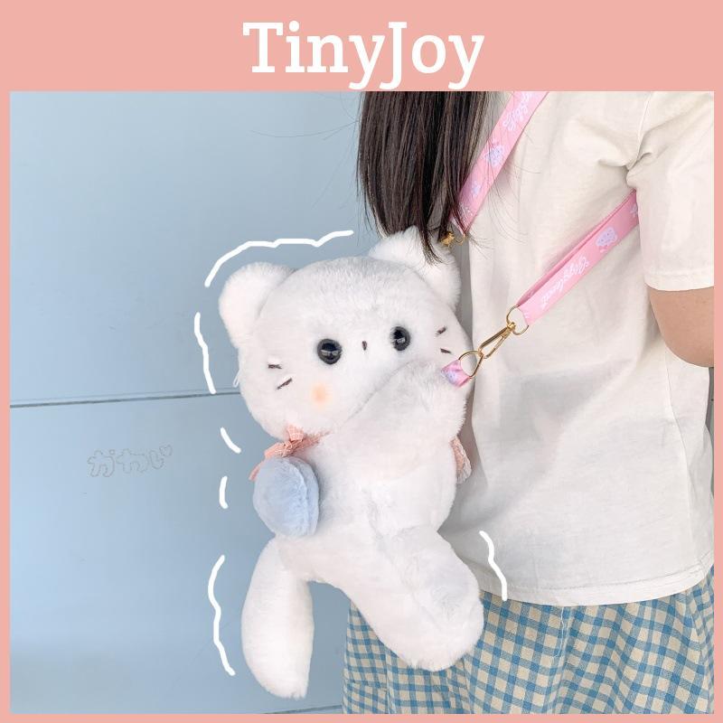 Scarf Cute White Cat Plush Doll Cartoon Shoulder Bag With Detachable Strap