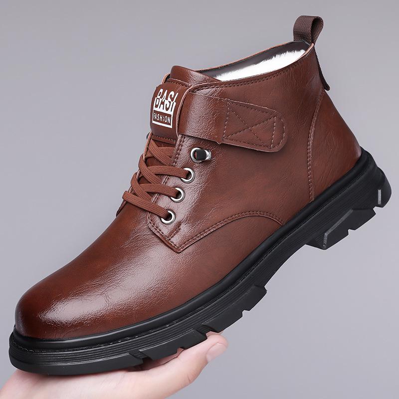 Men's Cotton High-Top Winter Boots - Plush, Thickened, Waterproof, Cold-Proof, Warm Martin Snow Shoes