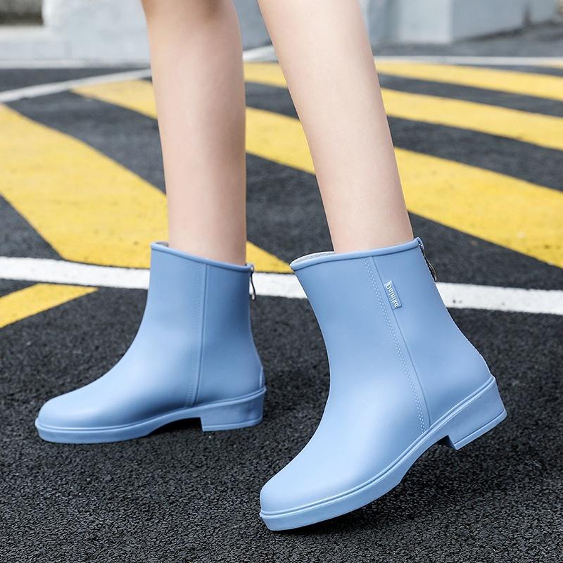Rain shoes women's fashion outer wear water shoes adult work medium tube non-slip kitchen car wash rubber shoes summer rain boots
