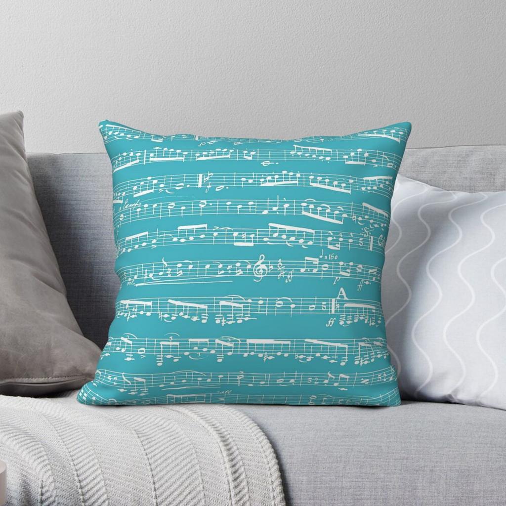 Turquoise Music Notes Square Pillowcase Polyester Linen Velvet Creative Zip Decor Pillow Case Sofa Seater Cushion Cover