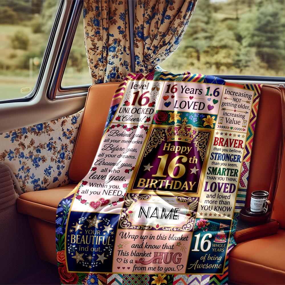 16Th Birthday Celebration Customize Your Name Blankets Comfortable Soft Lightweight Allseason Multipurpose Blanket For Picnics Sofas Offices Beds