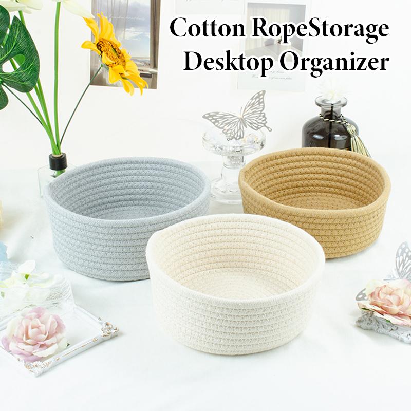 Handmade Woven Cotton Rope Woven Storage Box Basket Desktop Organizer Sundries Toys Comestics Keys Snacks Sundries Organizer