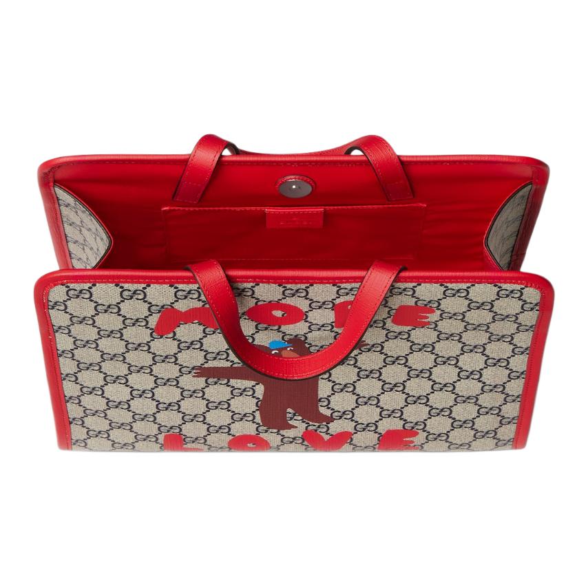 Gucci Torebka Tote z Nadrukiem Niedźwiedzia GG Supreme Torebki Tote dla Dzieci Beżowy Niebieski Czerwony 605614-FAER7-8457