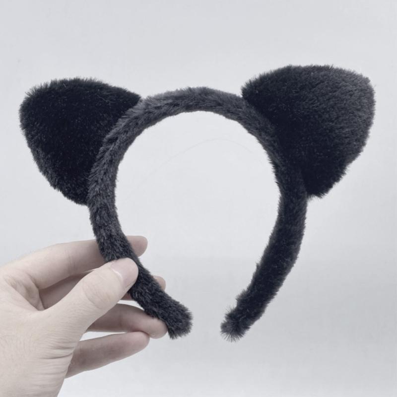 Furry Cats Ear Headpiece Lightweight Adjustable Design Role Play Headband and Tail For Halloween Cosplay Costume Parties
