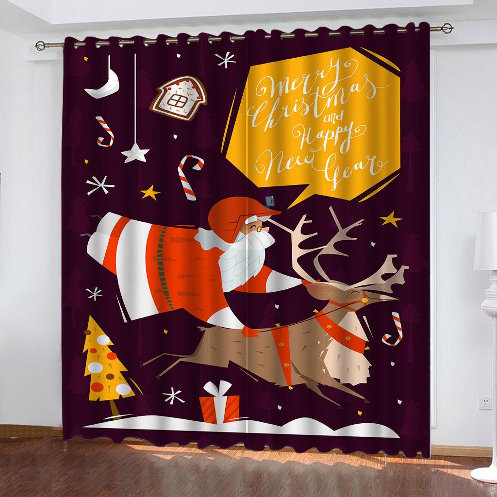 

Christmas Printed Cortinas Polyester Curtains Living Room Bedroom Perforated Kitchen Accessories Dust Light Blocking Made Of Great Window Treatment W100*H130(CM)-Grommet top&2PCS