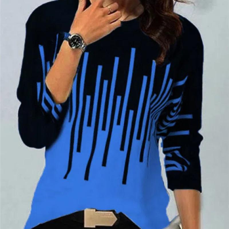 Dámská trička Trička s 3D geometrickým kontrastním potiskem Dámské Volný Dlouhý rukáv Elegantní Harajuku trička s výstřihem do O Dáma Podzim Zima