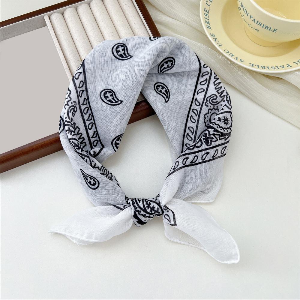 58cm Print Cotton Linen Square Neck Scarf Fashion Soft Floral Bandanas Headscarf Women Turban Head Wrap Elegant Neckerchief