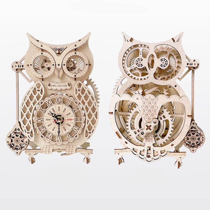3D DIY Drewniane Puzzle Jigsaw Sowa Wahadło Zegar Vintage Model Zestawy Klocków Kreatywna Zabawka do Złożenia Prezent dla Dorosłych Dzieci Nastolatków