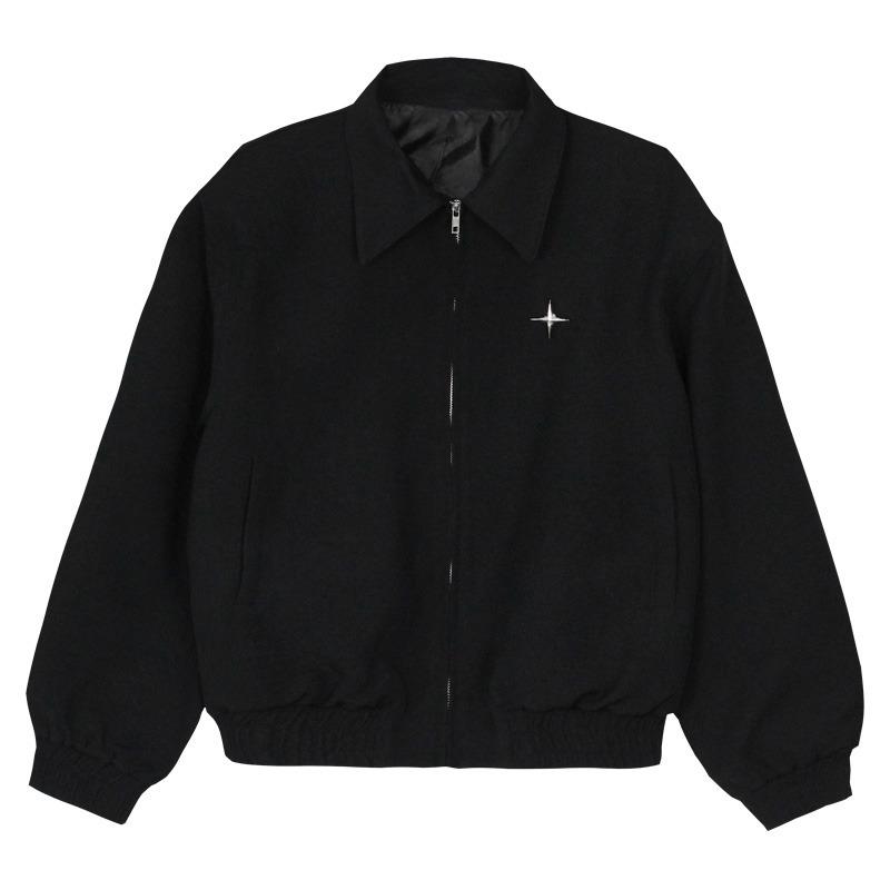 Giacca da Uomo Versatile con Distintivo a Stella e Collo a Polo: Ispirazione Europea e Americana, Stile Motociclistico Casual