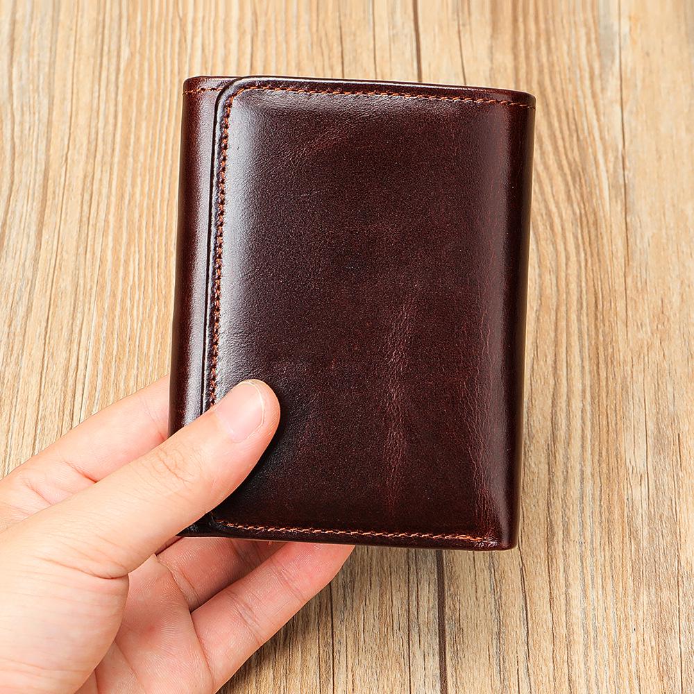 Erkek Retro Hakiki Deri Üç Katlı Hırsızlığa Karşı Cüzdan - El Yapımı, Geniş Kapasiteli, Çok Fonksiyonlu Bozuk Para Cüzdanı