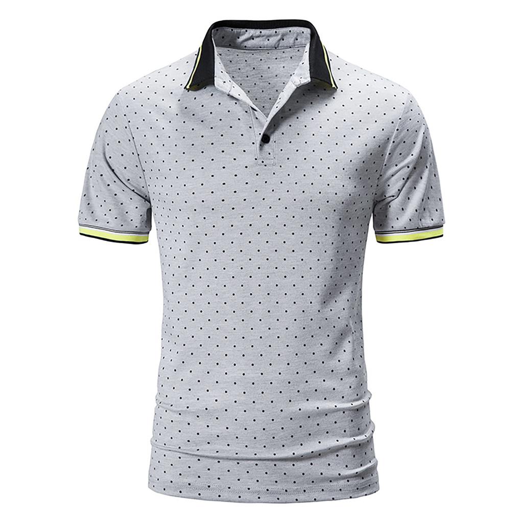 Men's Casual Color Printed Loose Short Sleeve T-Shirt Po Lo Shirt