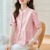 Splicing White Shirt Women's Five-quarter Sleeve Summer Dress New Cotton Top Round Neck Loose Shirt