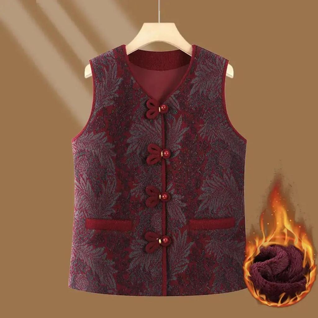 Plus Velvet Autumn/Winter Vest for Middle-Aged & Elderly Women - Button-Up, Grandma, Warm, Thicker Design