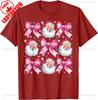 Retro Groovy Coquette Bow Pink Christmas Tree Women Kid Girl TShirt Kawaii Clothes High Quality Cotton Ropa Mujer Casual Style