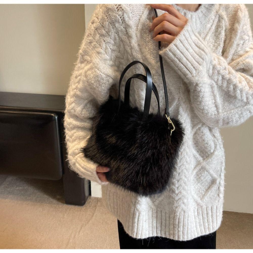 Fashion Faux Fur Ladies Shoulder Bag Soft Fluffy Female Crossbody Bag Handbag Square Luxury Tote Bag for Women