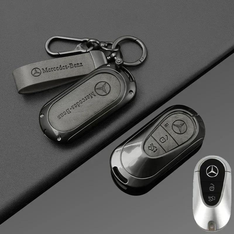 AXX2   Leather Car Key Case Cover Shell Holder Bag For Mercedes Benz 2022 C S Class W206 W223 S350 C260 C300 S400 S450 S500 Accessories